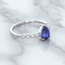 Load image into Gallery viewer, 1.22ct. Pear Blue Sapphire Ring with Diamond Accents in 18K White Gold