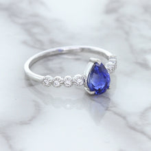 Load image into Gallery viewer, 1.22ct. Pear Blue Sapphire Ring with Diamond Accents in 18K White Gold