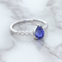 Load image into Gallery viewer, 1.22ct. Pear Blue Sapphire Ring with Diamond Accents in 18K White Gold