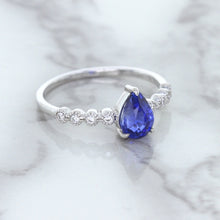 Load image into Gallery viewer, 1.22ct. Pear Blue Sapphire Ring with Diamond Accents in 18K White Gold