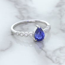 Load image into Gallery viewer, 1.22ct. Pear Blue Sapphire Ring with Diamond Accents in 18K White Gold