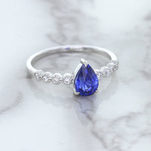 Load image into Gallery viewer, 1.22ct. Pear Blue Sapphire Ring with Diamond Accents in 18K White Gold