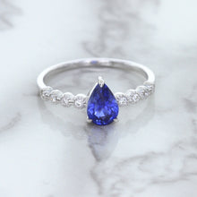 Load image into Gallery viewer, 1.22ct. Pear Blue Sapphire Ring with Diamond Accents in 18K White Gold