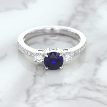 Load image into Gallery viewer, 1.07ct Round Blue Sapphire Ring with Diamond Accents in 18K White Gold