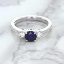 Load image into Gallery viewer, 1.07ct Round Blue Sapphire Ring with Diamond Accents in 18K White Gold