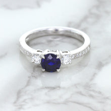 Load image into Gallery viewer, 1.07ct Round Blue Sapphire Ring with Diamond Accents in 18K White Gold