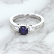 Load image into Gallery viewer, 1.07ct Round Blue Sapphire Ring with Diamond Accents in 18K White Gold