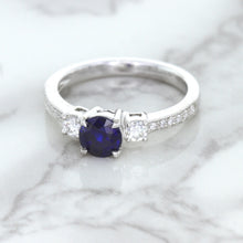 Load image into Gallery viewer, 1.07ct Round Blue Sapphire Ring with Diamond Accents in 18K White Gold