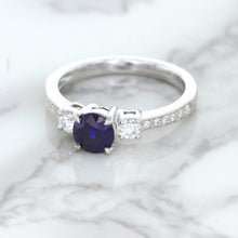 Load image into Gallery viewer, 1.07ct Round Blue Sapphire Ring with Diamond Accents in 18K White Gold