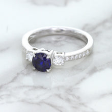 Load image into Gallery viewer, 1.07ct Round Blue Sapphire Ring with Diamond Accents in 18K White Gold