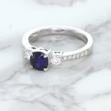 Load image into Gallery viewer, 1.07ct Round Blue Sapphire Ring with Diamond Accents in 18K White Gold