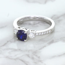 Load image into Gallery viewer, 1.07ct Round Blue Sapphire Ring with Diamond Accents in 18K White Gold