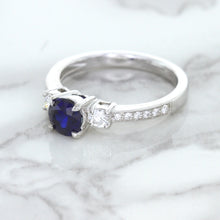 Load image into Gallery viewer, 1.07ct Round Blue Sapphire Ring with Diamond Accents in 18K White Gold
