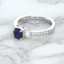Load image into Gallery viewer, 1.07ct Round Blue Sapphire Ring with Diamond Accents in 18K White Gold