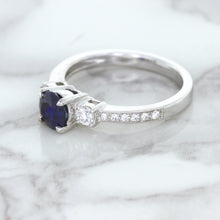 Load image into Gallery viewer, 1.07ct Round Blue Sapphire Ring with Diamond Accents in 18K White Gold