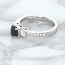 Load image into Gallery viewer, 1.07ct Round Blue Sapphire Ring with Diamond Accents in 18K White Gold
