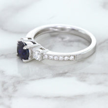 Load image into Gallery viewer, 1.07ct Round Blue Sapphire Ring with Diamond Accents in 18K White Gold