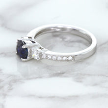 Load image into Gallery viewer, 1.07ct Round Blue Sapphire Ring with Diamond Accents in 18K White Gold