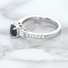 Load image into Gallery viewer, 1.07ct Round Blue Sapphire Ring with Diamond Accents in 18K White Gold