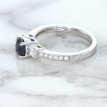 Load image into Gallery viewer, 1.07ct Round Blue Sapphire Ring with Diamond Accents in 18K White Gold