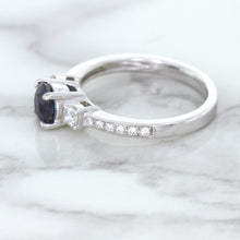 Load image into Gallery viewer, 1.07ct Round Blue Sapphire Ring with Diamond Accents in 18K White Gold