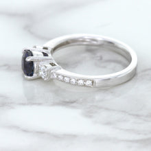 Load image into Gallery viewer, 1.07ct Round Blue Sapphire Ring with Diamond Accents in 18K White Gold