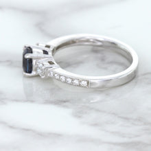Load image into Gallery viewer, 1.07ct Round Blue Sapphire Ring with Diamond Accents in 18K White Gold