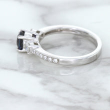 Load image into Gallery viewer, 1.07ct Round Blue Sapphire Ring with Diamond Accents in 18K White Gold