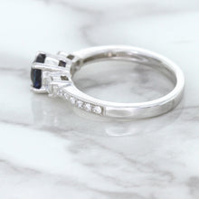 Load image into Gallery viewer, 1.07ct Round Blue Sapphire Ring with Diamond Accents in 18K White Gold