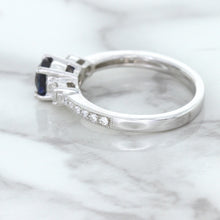 Load image into Gallery viewer, 1.07ct Round Blue Sapphire Ring with Diamond Accents in 18K White Gold