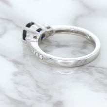 Load image into Gallery viewer, 1.07ct Round Blue Sapphire Ring with Diamond Accents in 18K White Gold
