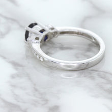 Load image into Gallery viewer, 1.07ct Round Blue Sapphire Ring with Diamond Accents in 18K White Gold