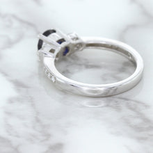 Load image into Gallery viewer, 1.07ct Round Blue Sapphire Ring with Diamond Accents in 18K White Gold