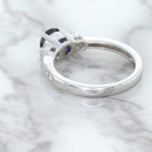 Load image into Gallery viewer, 1.07ct Round Blue Sapphire Ring with Diamond Accents in 18K White Gold