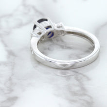 Load image into Gallery viewer, 1.07ct Round Blue Sapphire Ring with Diamond Accents in 18K White Gold
