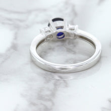 Load image into Gallery viewer, 1.07ct Round Blue Sapphire Ring with Diamond Accents in 18K White Gold