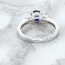 Load image into Gallery viewer, 1.07ct Round Blue Sapphire Ring with Diamond Accents in 18K White Gold