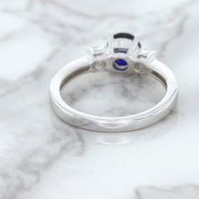 Load image into Gallery viewer, 1.07ct Round Blue Sapphire Ring with Diamond Accents in 18K White Gold