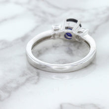 Load image into Gallery viewer, 1.07ct Round Blue Sapphire Ring with Diamond Accents in 18K White Gold