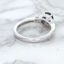 Load image into Gallery viewer, 1.07ct Round Blue Sapphire Ring with Diamond Accents in 18K White Gold