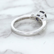 Load image into Gallery viewer, 1.07ct Round Blue Sapphire Ring with Diamond Accents in 18K White Gold