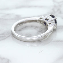 Load image into Gallery viewer, 1.07ct Round Blue Sapphire Ring with Diamond Accents in 18K White Gold