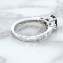 Load image into Gallery viewer, 1.07ct Round Blue Sapphire Ring with Diamond Accents in 18K White Gold