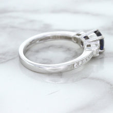 Load image into Gallery viewer, 1.07ct Round Blue Sapphire Ring with Diamond Accents in 18K White Gold