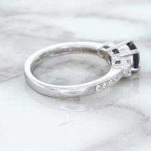 Load image into Gallery viewer, 1.07ct Round Blue Sapphire Ring with Diamond Accents in 18K White Gold