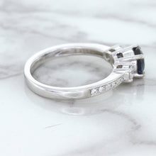 Load image into Gallery viewer, 1.07ct Round Blue Sapphire Ring with Diamond Accents in 18K White Gold