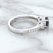 Load image into Gallery viewer, 1.07ct Round Blue Sapphire Ring with Diamond Accents in 18K White Gold