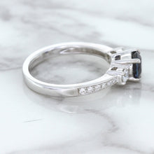 Load image into Gallery viewer, 1.07ct Round Blue Sapphire Ring with Diamond Accents in 18K White Gold