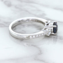 Load image into Gallery viewer, 1.07ct Round Blue Sapphire Ring with Diamond Accents in 18K White Gold