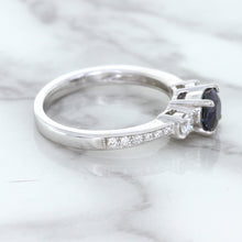 Load image into Gallery viewer, 1.07ct Round Blue Sapphire Ring with Diamond Accents in 18K White Gold